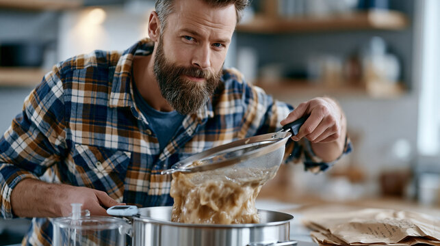 Home brewer in weekend flannel shirt pou 2