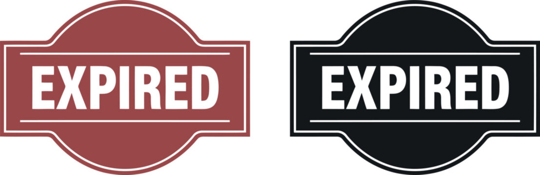 Expired Stamp Labels Set in Red and Black on White Background