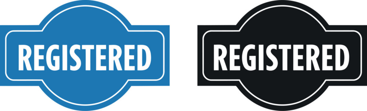 Registered Badge Labels in Blue and Black on White Background