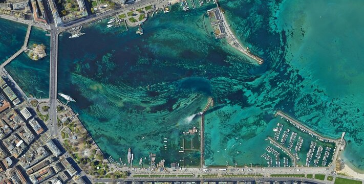Jet d'Eau Geneva Switzerland Satellite Image Rade Harbor