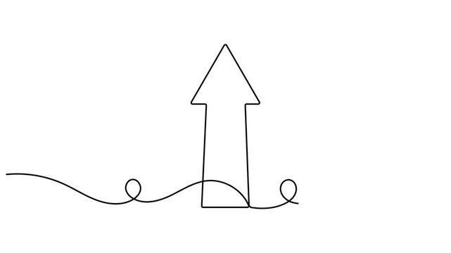 Hand drawn arrow pointing up sign continuous one line art single drawing on white background minimalist presentation symbol 4k animation video