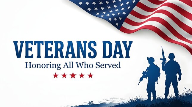 Veterans day graphic honoring all who served with american flag