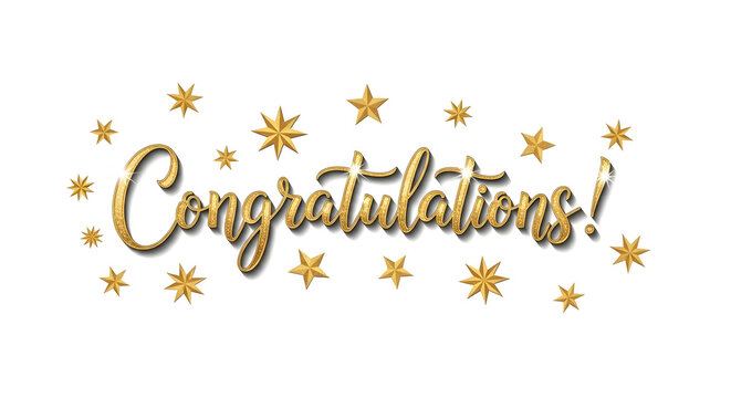 Colorful congratulations text with stars decoration isolated on white background