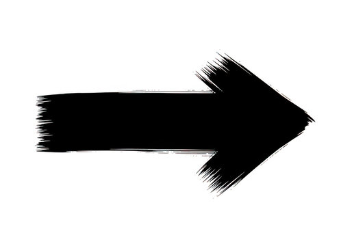 Modern black hand-drawn arrow icon pointing right, rough edges isolated on transparent background