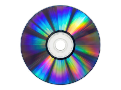 Compact disc with rainbow reflection isolated on transparent background