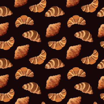  Seamless pattern with croissants on brown background vector