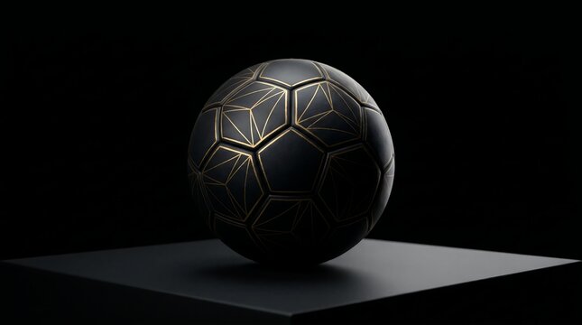 Luxury Matte Black Soccer Ball with Gold Geometric Pattern Premium Sports Concept
