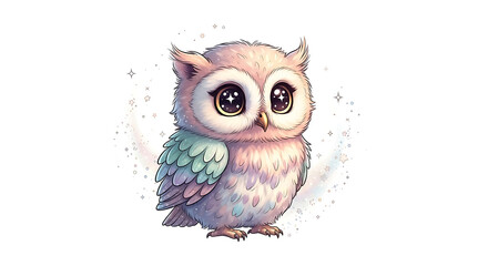 Obraz premium Whimsical pastel baby owl with soft colors isolated on a transparent background, pastel colors soft, whimsical owl