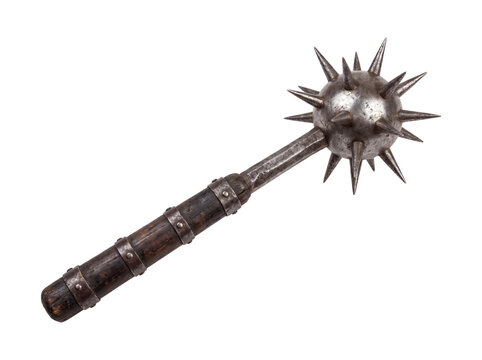 Medieval flail with spiked head, isolated on transparent background