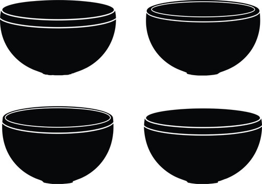 Set of black bowls as silhouette for ceramic tableware kitchen icon
