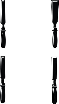 Set of four chisel wood carving tool with sharp blade and ergonomic handle for carpentry craft