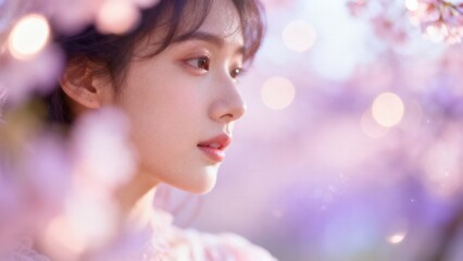 Fototapeta premium Young woman in cherry blossom