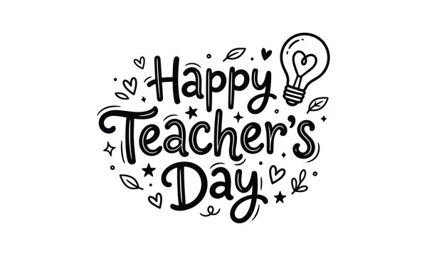 Happy teacher's day silhouette illustration with hearts and leaves