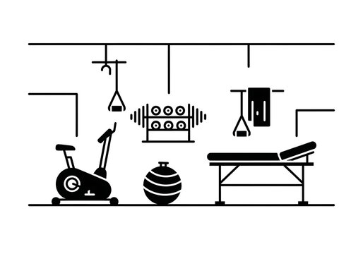 Minimal glyph icon of physical therapy room isolated on transparent background.