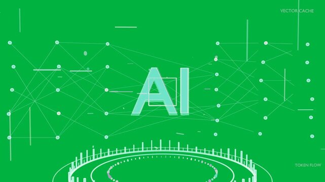 AI starting rings expanding and nodes connecting across transparent field visualizing token flow