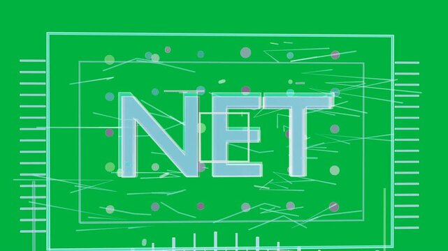 On load NET scaling on transparent bg, drawing neon frames, emitting particles, visualizing network