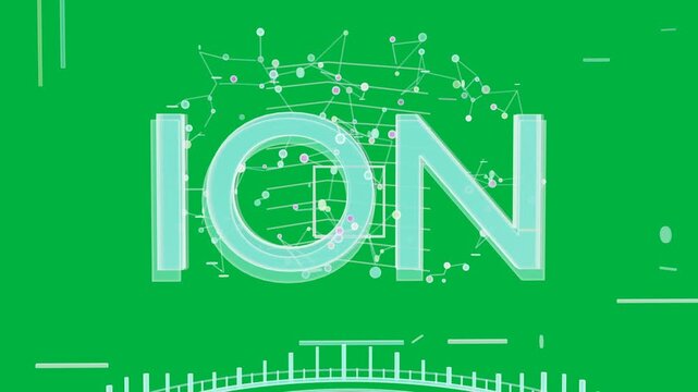ION logo scaling after HUD pulse, nodes coalescing, HUD building, revealing logo on transparent bg