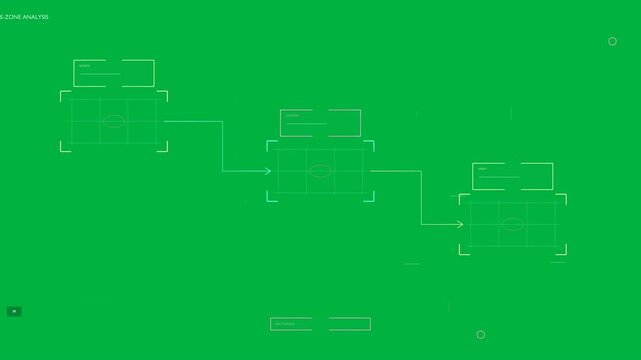 Marks starting 3-node HUD forming on transparent field, nodes linking with arrows showing flow
