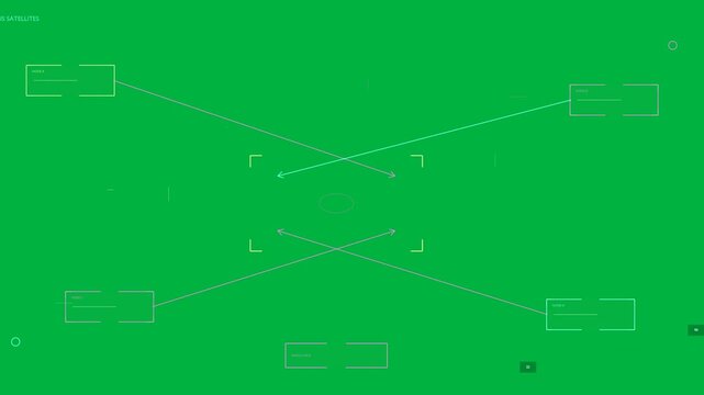 Magenta reticle pulsing HUD assembling on transparent bg with panels, X links, brackets tracking