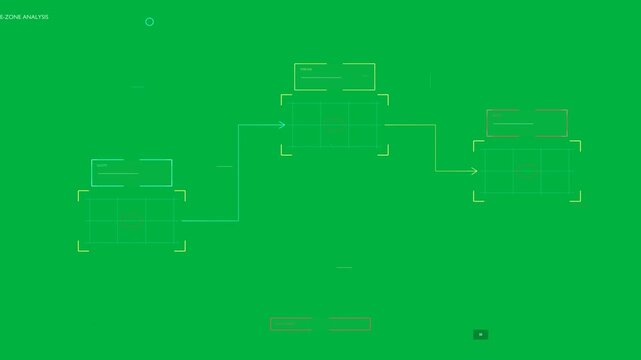 Neon elements popping HUD flow forming nodes linking arrows showing flow on transparent background