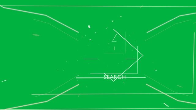 Lines closing, forming HUD frames, gathering dots, showing SEARCH CRAWL or  or CACHE transparent