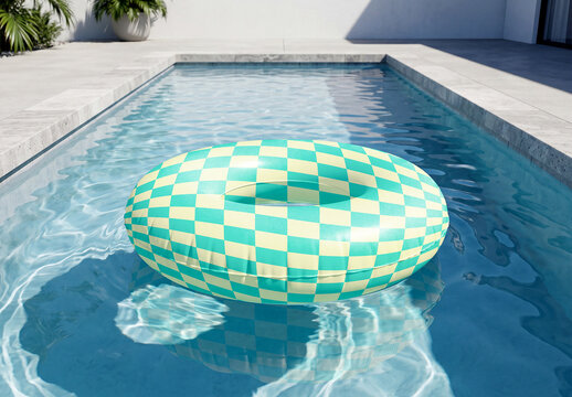 Pool Float Mockup in Outdoor Swimming Pool