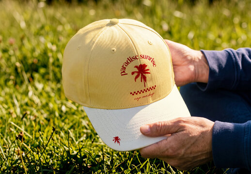 Baseball Cap Mockup Held Outdoors