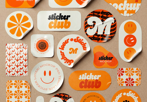 Assorted Sticker Sheet Layout Mockup