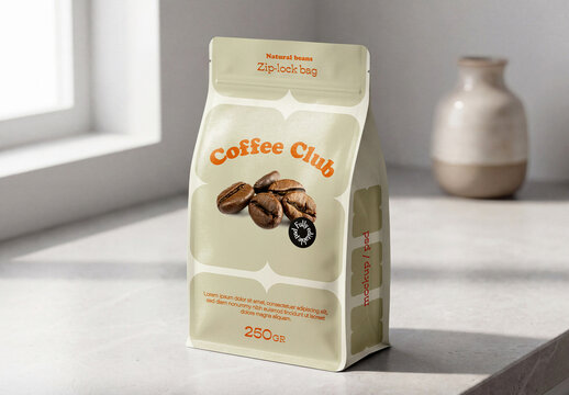 Coffee Bean Pouch Mockup on Concrete Counter