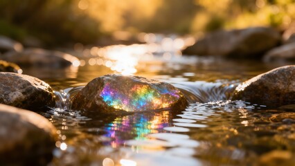 Fototapeta premium Colorful rock in flowing stream