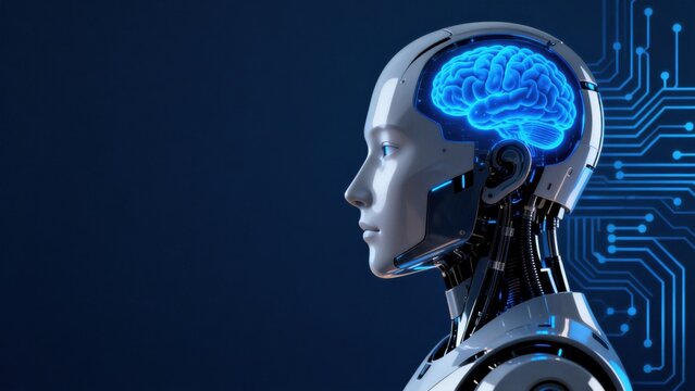 Robot head with glowing brain