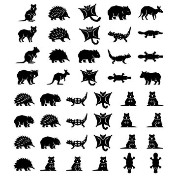 Australian outback marsupials desert wildlife geometric animals icons silhouette pack