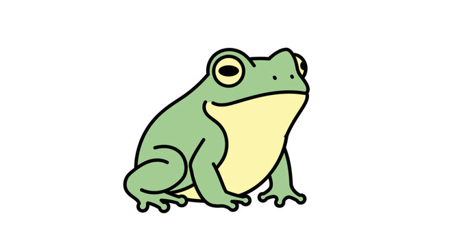 A green cartoon frog sitting still.