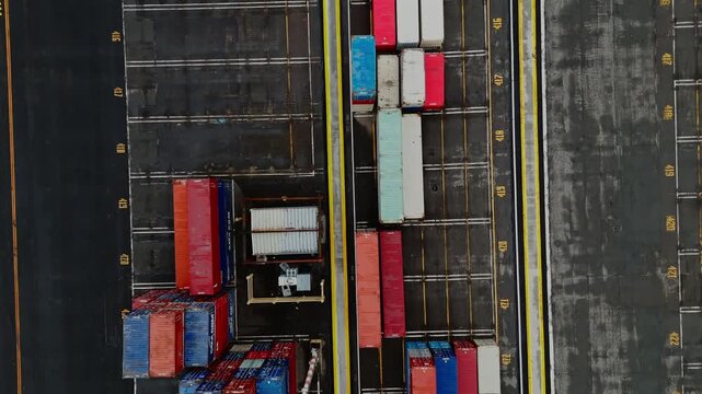 Aerial drone view of container terminal at Seattle cargo port