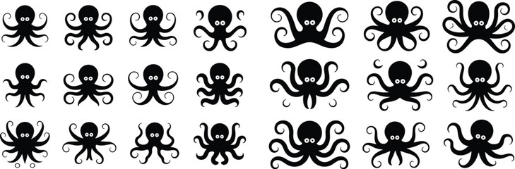 Silhouette Collection of Various Octopus Poses cephalopod © VaskorChandra