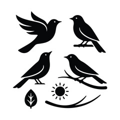 Fototapeta premium Four bird silhouettes with nature elements design