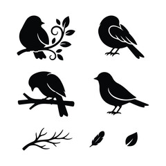 Fototapeta premium Minimalist avian silhouettes with botanical branch art