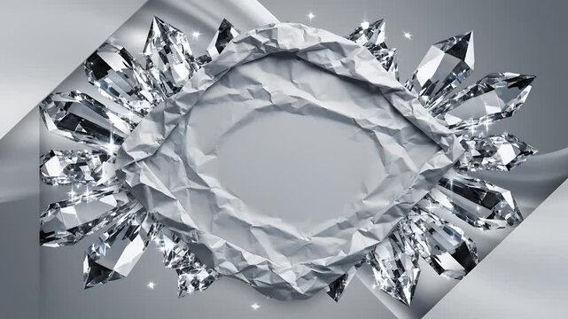 Abstract Diamond Crystal Formation With Silver Fabric Swirls.