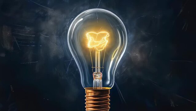 Glowing light bulb illuminating in dark background. Traditional lighting equipment showing electrical energy process. Science power innovation concept for electricity.