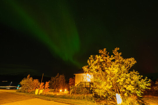 Aurora Borealis on island of Hrisey in Iceland