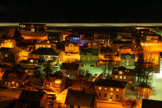 Evening view of town of Saudarkrokur in Iceland