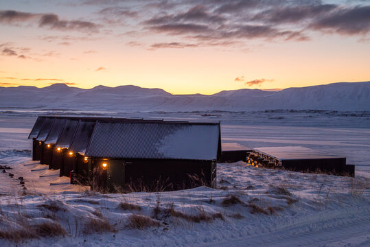Houses in the beautiful landscape of Skagafjordur in iceland
