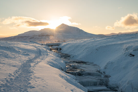 the beautiful sunrise landscape of Skagafjordur in Iceland