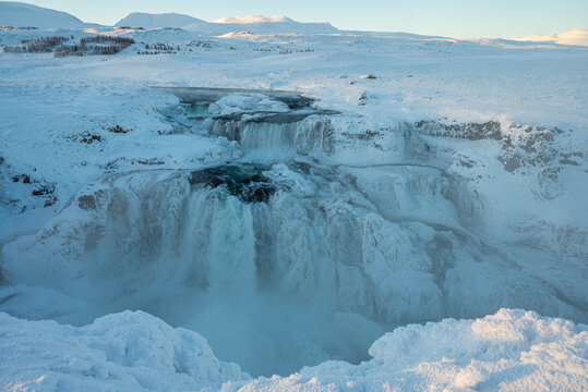 Beautiful landscape of Reykjafoss waterfall in Skagafjordur in North Iceland