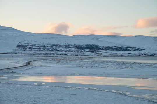 the beautiful sunrise landscape of Skagafjordur in Iceland