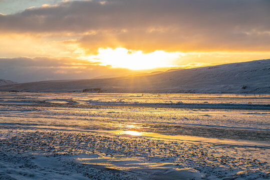 Sunset in the beautiful countryside of skagafjordur in Iceland
