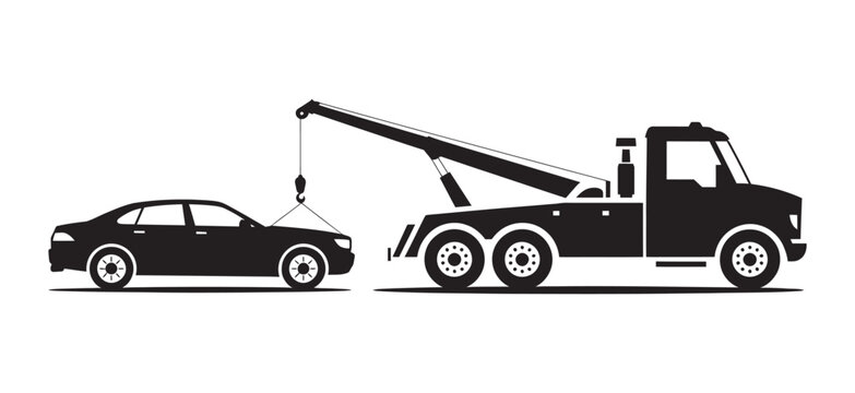 Car tow truck vector illustration, assisting disabled vehicle roadside assistance concept graphic design