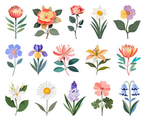 Fototapeta premium PNG Colorful paper flower illustrations on transparent background