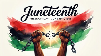 Fototapeta premium Juneteenth freedom day illustration with breaking chains and colorful background