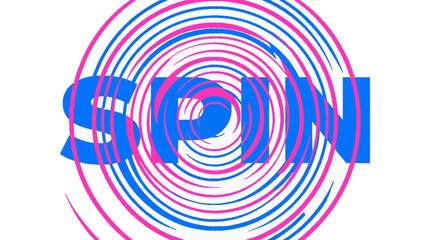 Fototapeta premium Spin word typography with concentric circular lines in blue and pink